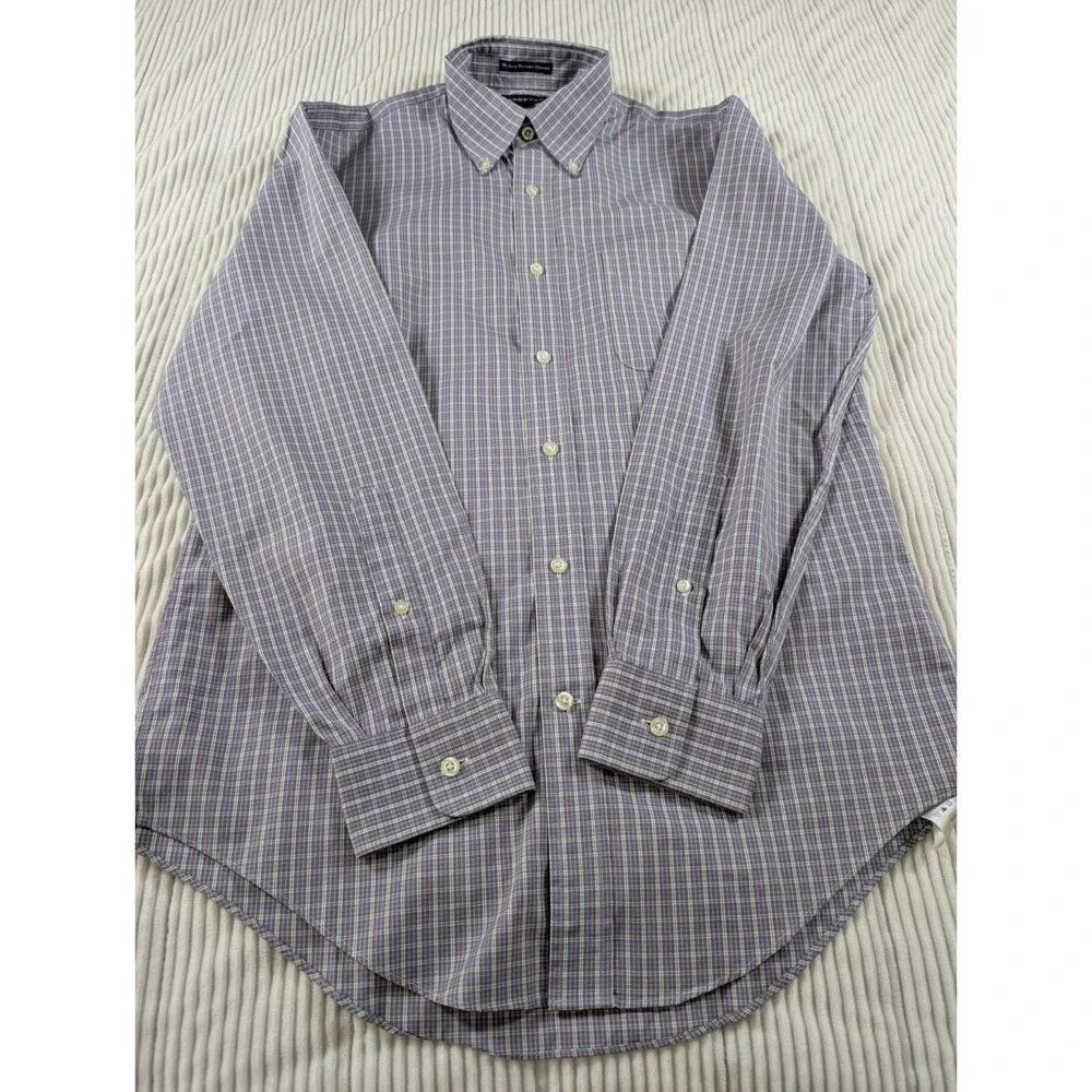 Lands' End Shirt Mens 15-33 M Purple Plaid No Iron Oxford Button Down Preppy - Picture 4 of 8